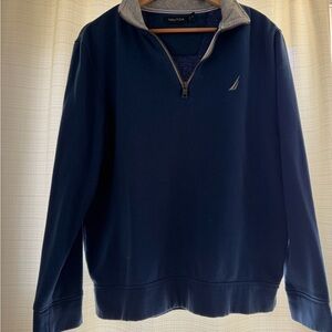 Nautica Men’s Navy Half-Zip Sweater with Gray Trim